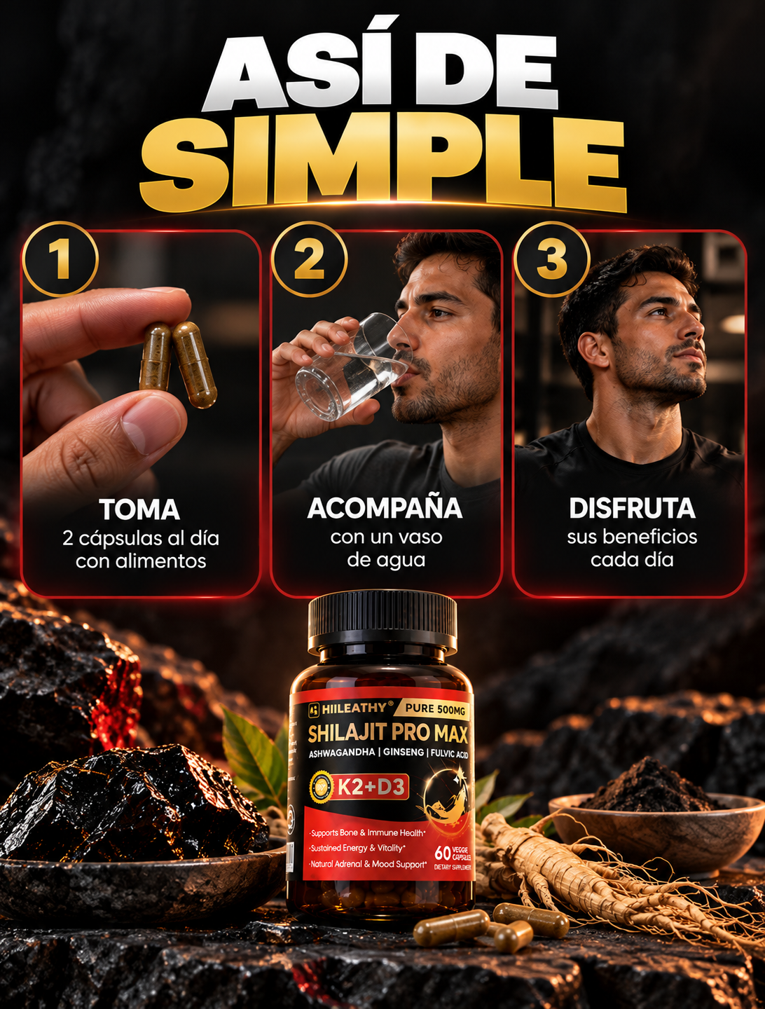 Shilajit Pro Max - Hiileathy | Fórmula Premium para Energía y Vitalidad