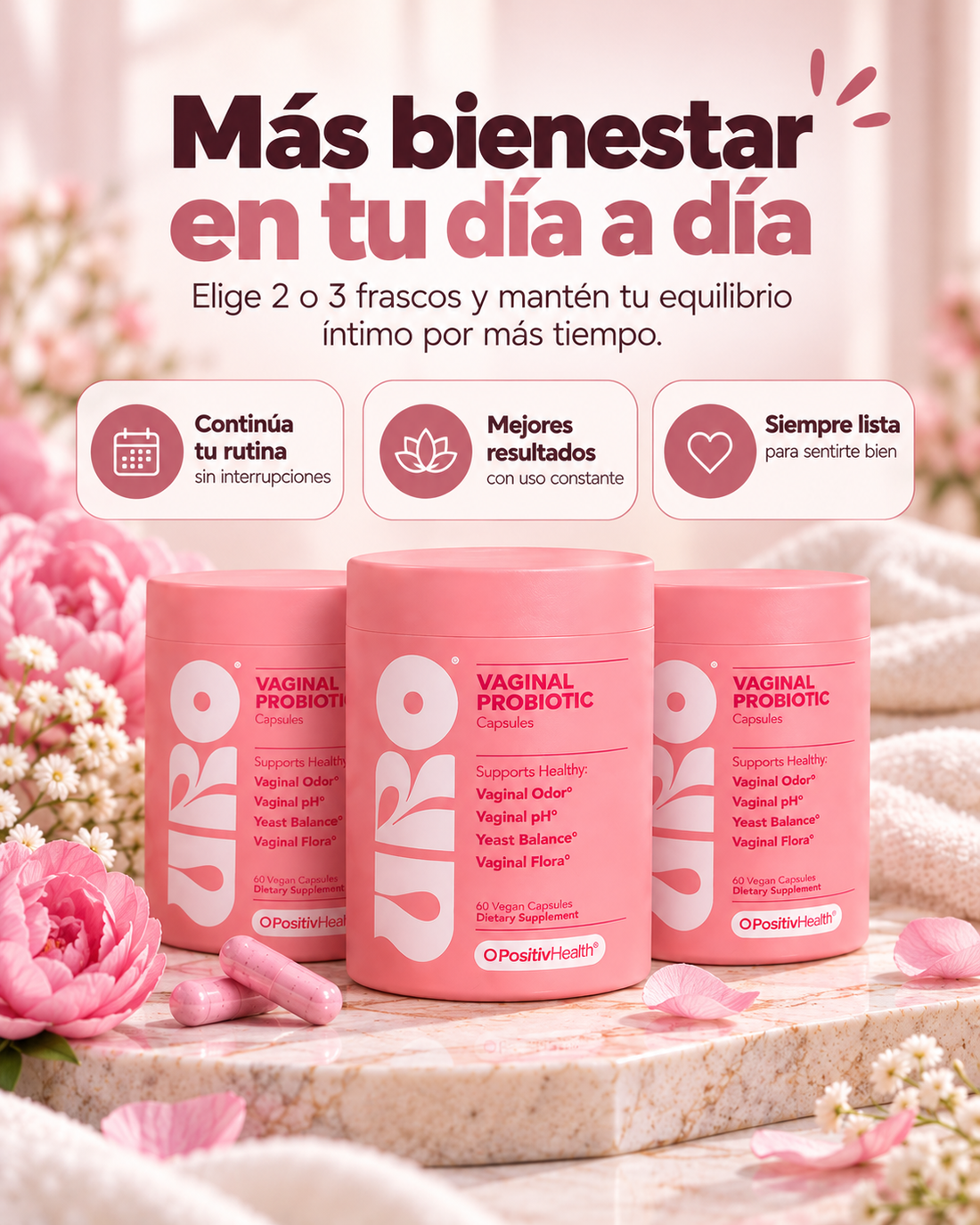 URO Probióticos Vaginales, Mujer Equilibrio pH y Flora Vaginal Saludable
