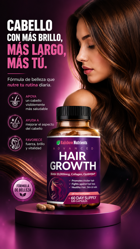 Advanced Hair Growth – Rainbow Nutrients | Nutrición Avanzada para un Cabello Más Fuerte