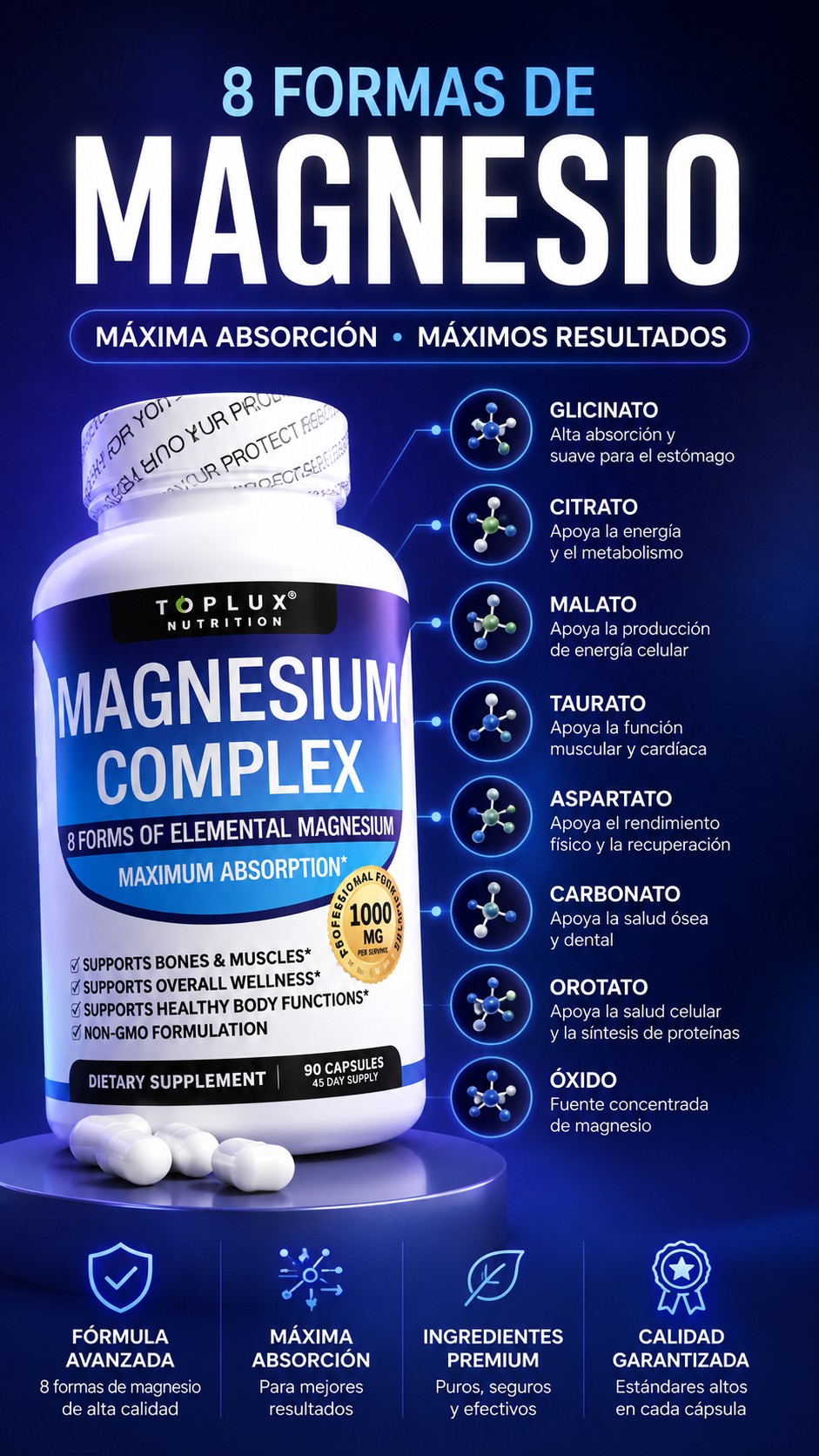 Magnesium Complex - Toplux | 8 Formas de Magnesio para tu Bienestar
