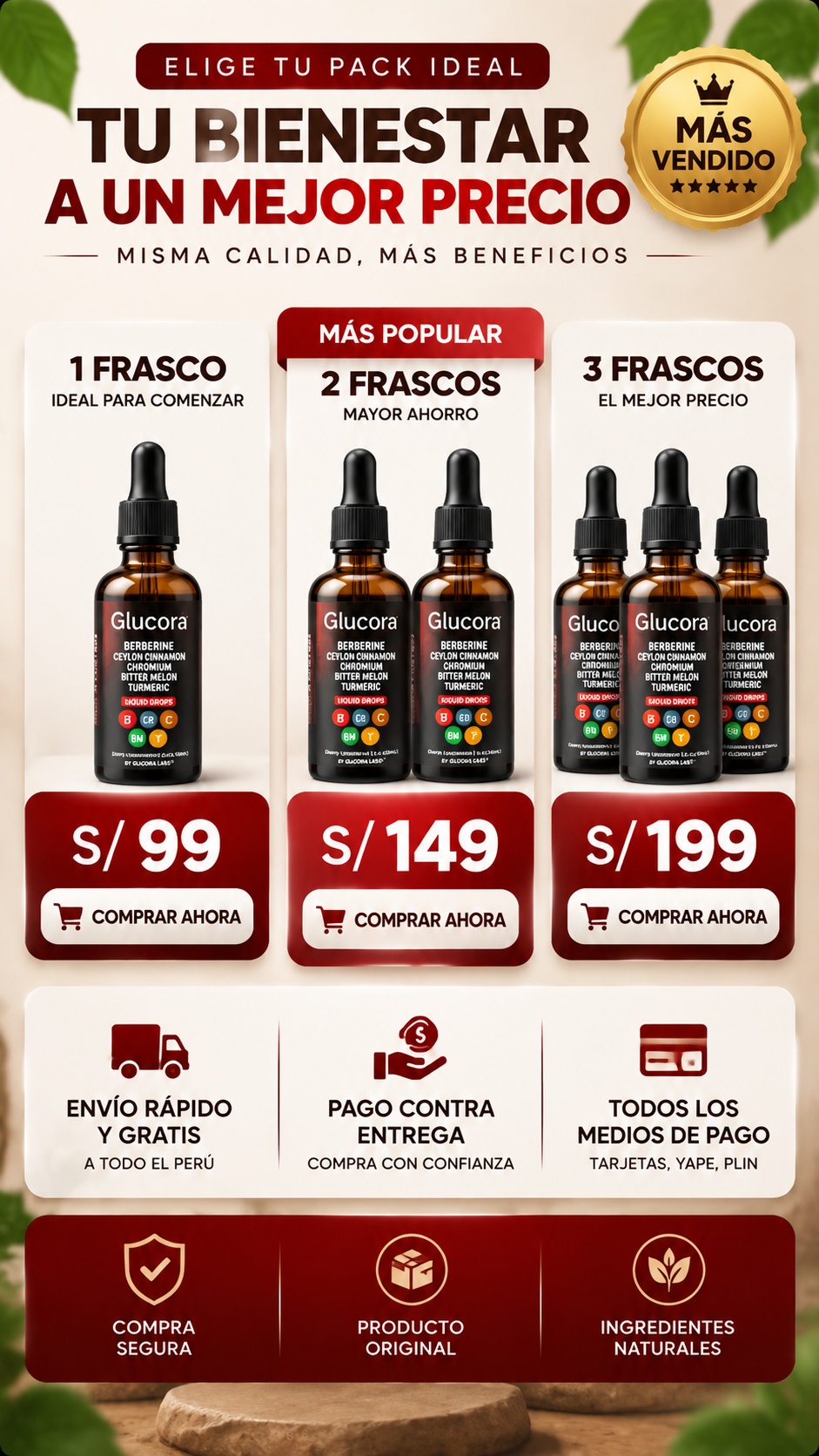 Glucora® Premium Liquid Drops | Berberina + Canela + Cromo + Cúrcuma